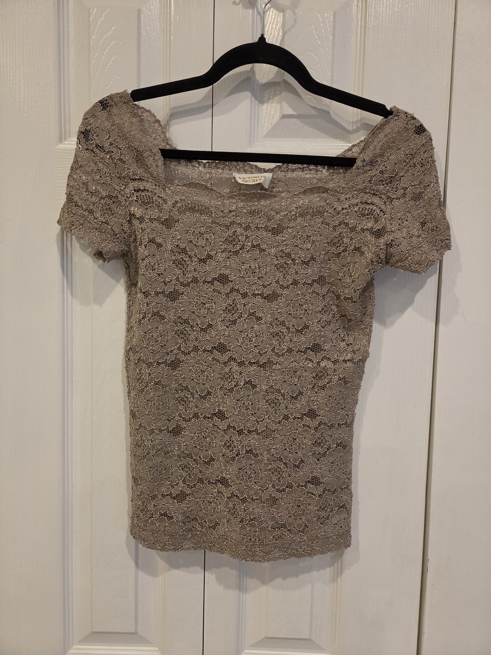 Vintage 90s Victoria's Secret Champagne Floral Lace Short Sleeve Top